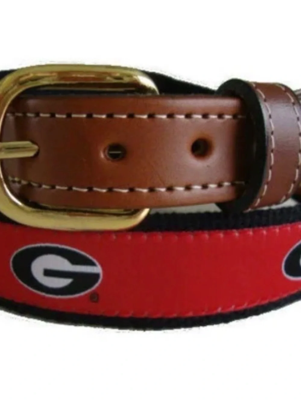 Georgia Bulldogs Brown Leather & Red Collegiate Web Belt